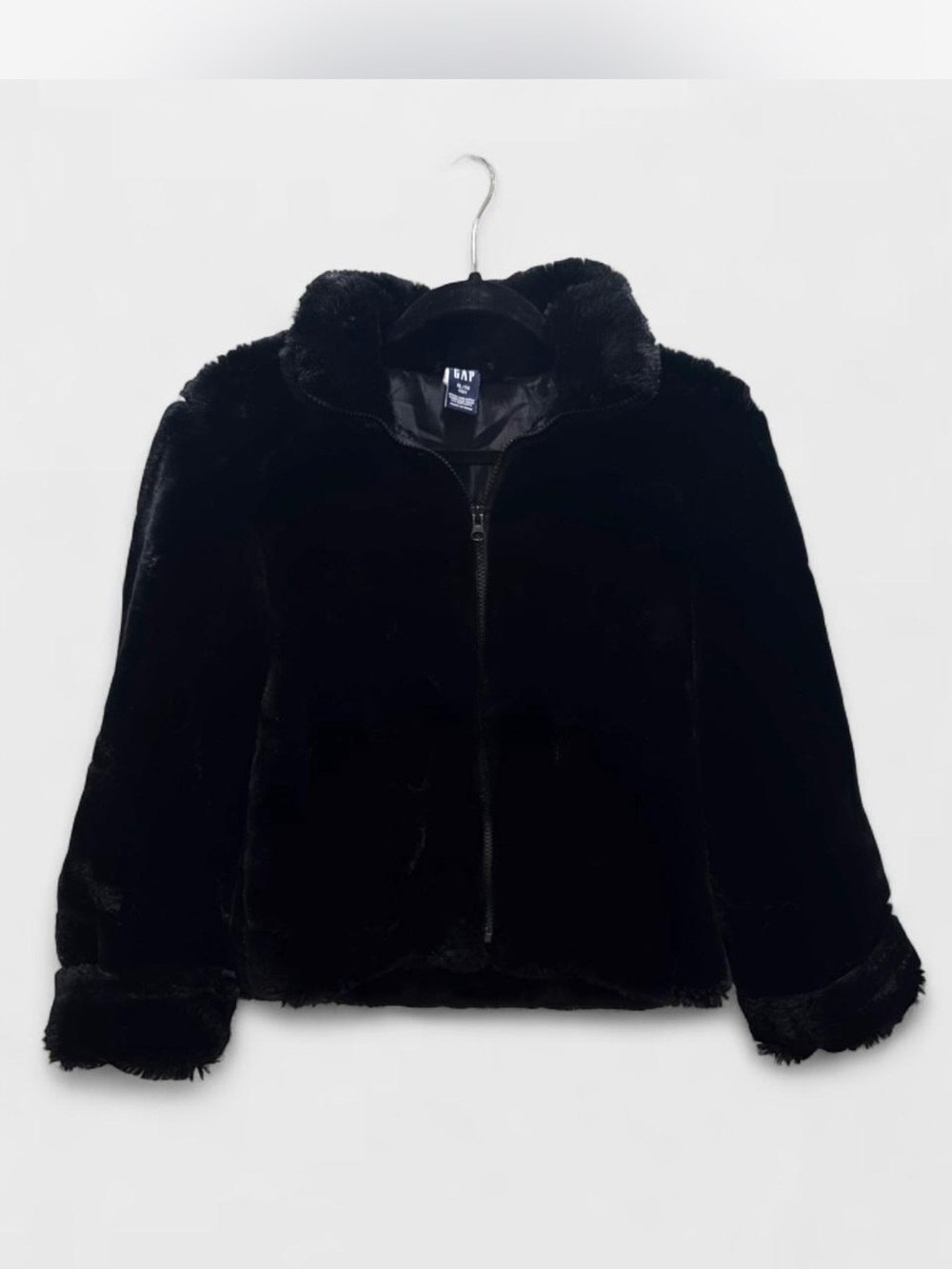 Vintage Y2K Faux Fur Zip Up Coat Jacket Kids XL/12 Black